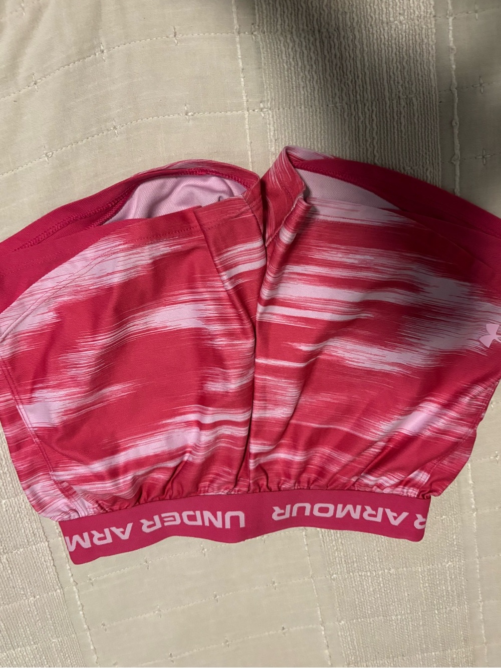 Under Armour Pink and Red Striped Sports Bra With Logo Band